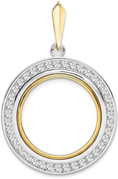 14k Two-tone Gold Channel Set AAA Diamond 20.1mm Prong Coin Bezel Pendant