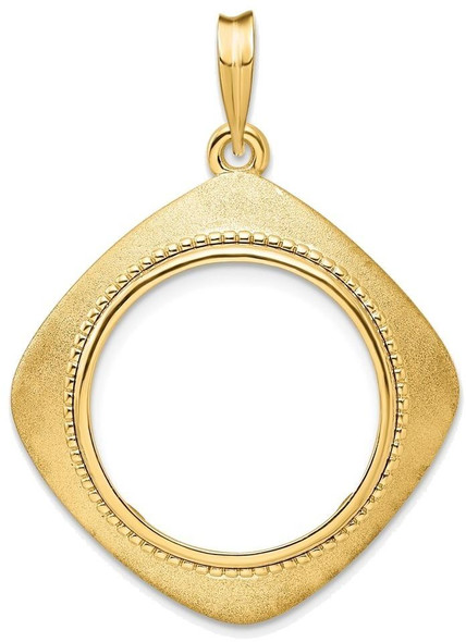 14k Yellow Gold 20mm Textured & Beaded Kite-Shape Prong Coin Bezel Pendant