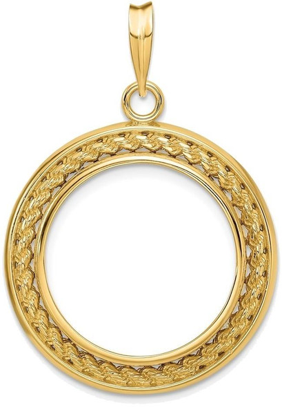 14k Yellow Gold 2mm Rope w/ Bright Edge 20mm Prong Coin Bezel Pendant