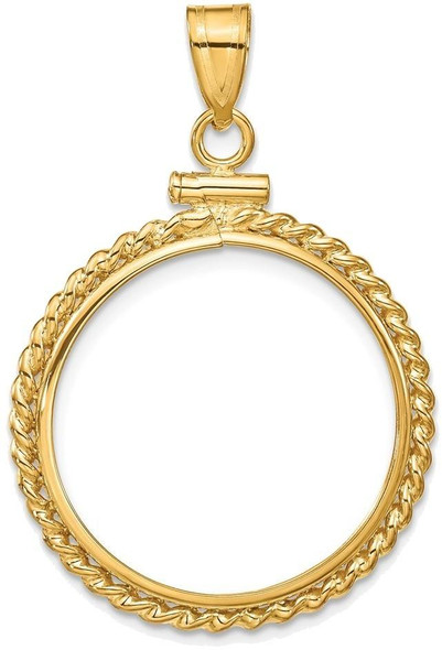 14k Yellow Gold 21.6mm Twisted Wire Screw Top Coin Bezel Pendant