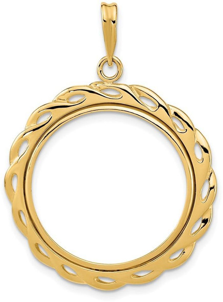 14k Yellow Gold 21.6mm Filigree Waved Prong Coin Bezel Pendant