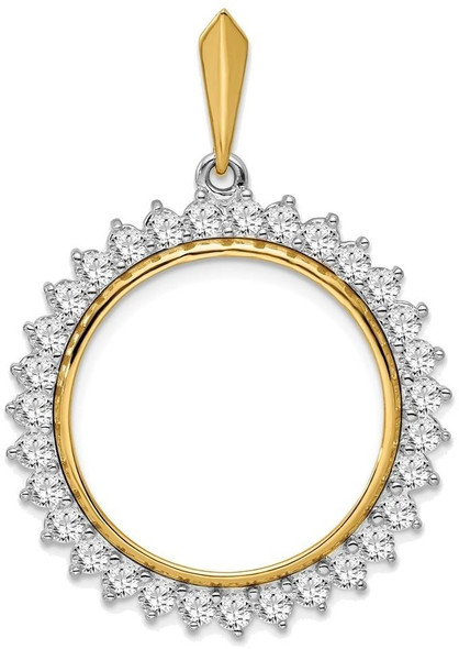 14k Two-tone Gold VS Diamond Circle 21.6mm Prong Coin Bezel Pendant