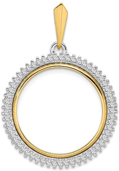 14k Two-tone Gold AA Diamond Circle 21.6mm Prong Coin Bezel Pendant 2006