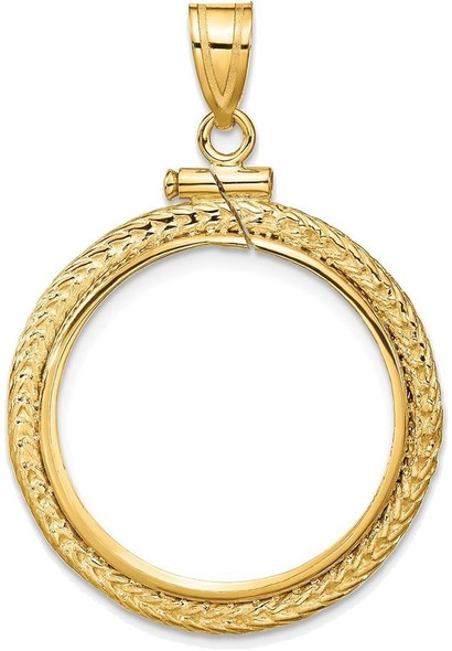 14k Yellow Gold Foxtail Chain Screw Top 21.6mm Coin Bezel Pendant