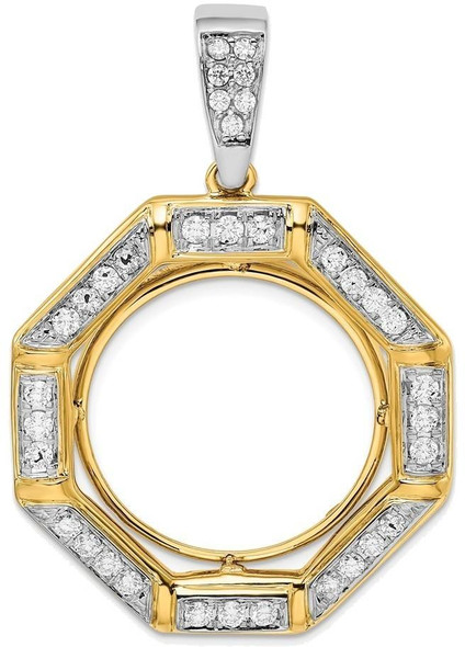 14k Two-tone Gold AAA Diamond Octagonal 21.6mm Prong Coin Bezel Pendant