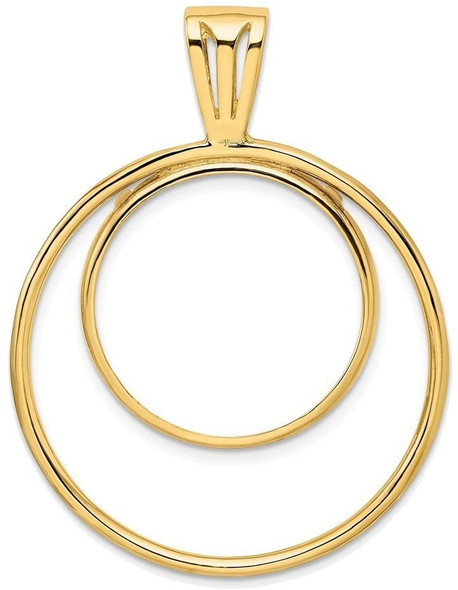 14k Yellow Gold Offset Double Circle 21.6mm Prong Coin Bezel Pendant