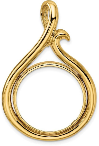 14k Yellow Gold 22mm Curled Teardrop Prong Coin Bezel Pendant