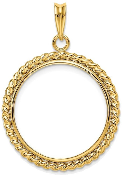 14k Yellow Gold 22mm Twisted Wire Prong Coin Bezel Pendant