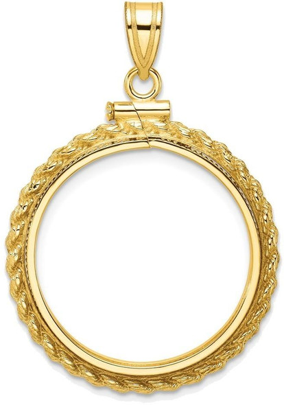 14k Yellow Gold Casted Rope 22mm Screw Top Coin Bezel Pendant