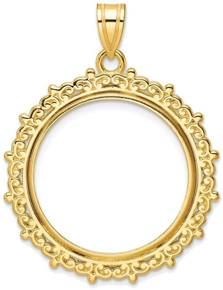 14k Yellow Gold Polished Fancy 22mm Prong Coin Bezel Pendant