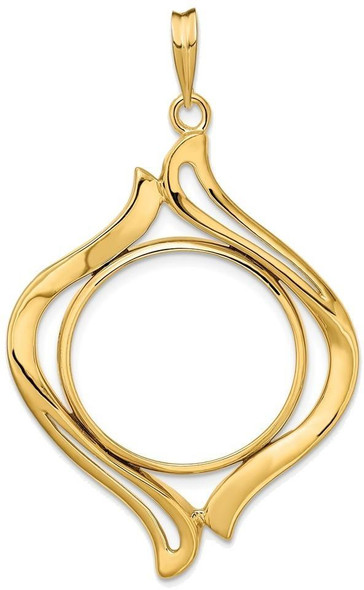 14k Yellow Gold Fancy Wave 22mm Prong Coin Bezel Pendant