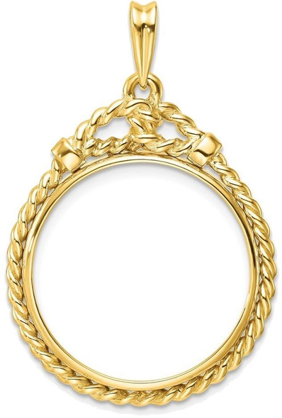 14k Yellow Gold Western Rope 22mm Prong Coin Bezel Pendant