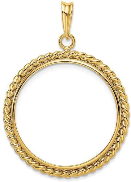 14k Yellow Gold 25.0mm Twisted Wire Prong Coin Bezel Pendant