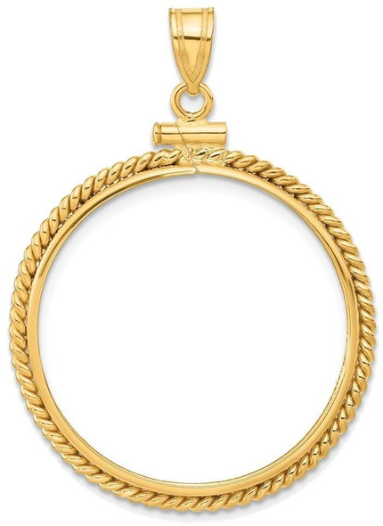 14k Yellow Gold 27mm Twisted Wire Screw Top Coin Bezel Pendant