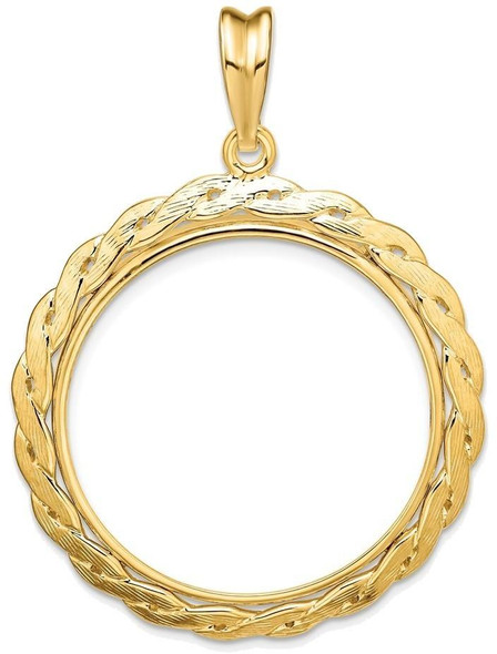 14k Yellow Gold 27mm Braided Prong Coin Bezel Pendant