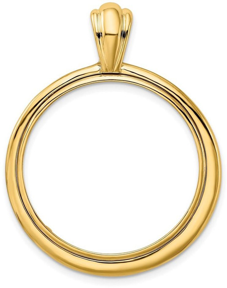 14k Yellow Gold Polished 27mm Concentric Circle Prong Coin Bezel Pendant