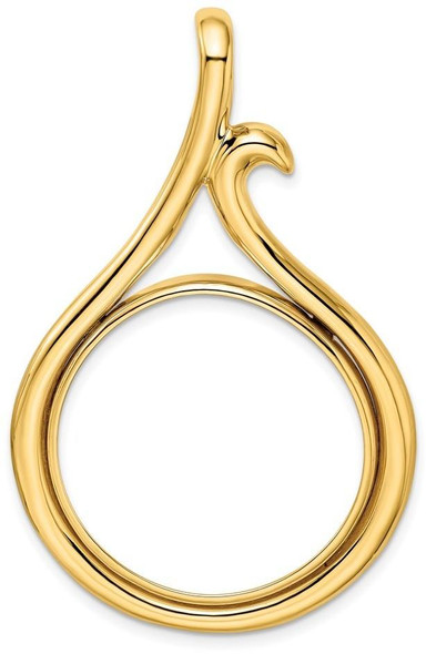 14k Yellow Gold 27mm Curled Teardrop Prong Coin Bezel Pendant