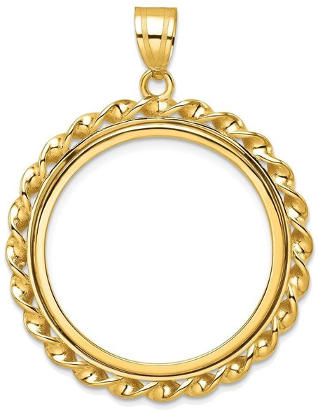 14k Yellow Gold Twisted Wire 27mm Prong Coin Bezel Pendant