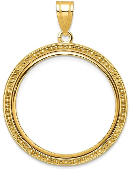 14k Yellow Gold 27mm Beaded Prong Coin Bezel Pendant