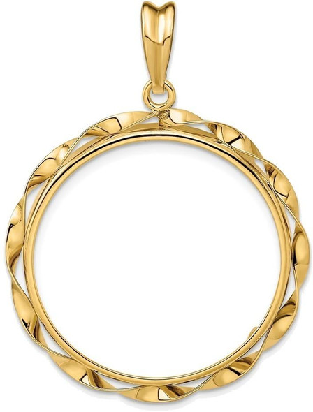 14k Yellow Gold Hand Twisted Ribbon 27mm Prong Coin Bezel Pendant