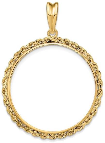 14k Yellow Gold 2mm Rope Edge 30mm Prong Coin Bezel Pendant