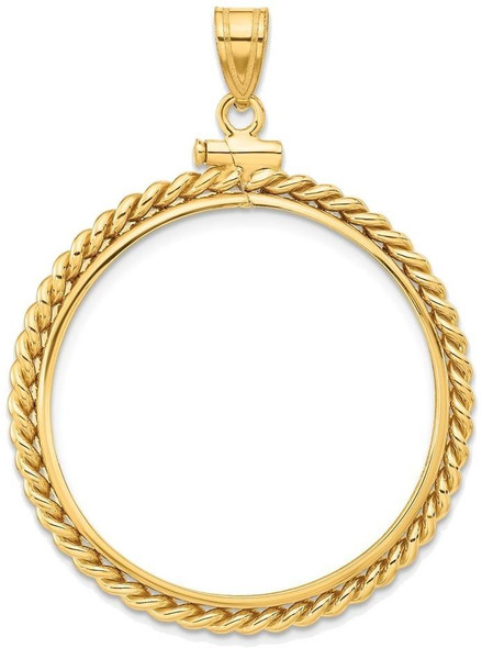 14k Yellow Gold 30mm Twisted Wire Screw Top Coin Bezel Pendant