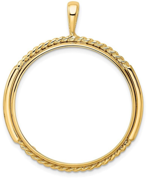 14k Yellow Gold 30mm Double Twisted w/ Polished Edge Prong Coin Bezel Pendant