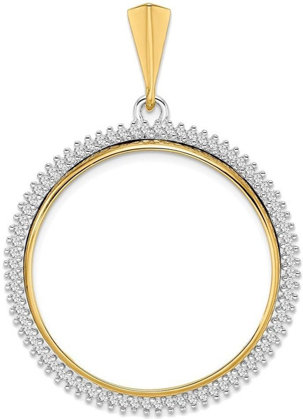 14k Two-tone Gold VS Diamond Circle 30mm Prong Coin Bezel Pendant