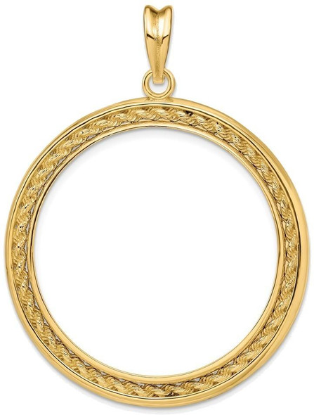 14k Yellow Gold 2mm Rope w/ Bright Edge 32.7mm Prong Coin Bezel Pendant