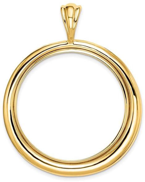 14k Yellow Gold Polished 32.7mm Concentric Circle Prong Coin Bezel Pendant