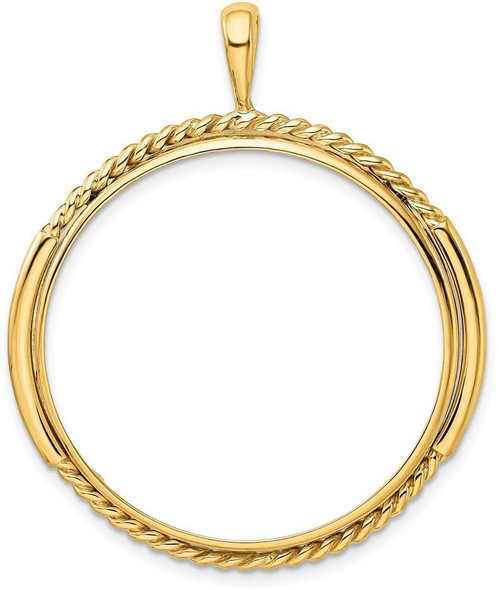 14k Yellow Gold 32.7mm Double Twisted w/ Polished Edge Prong Coin Bezel Pendant