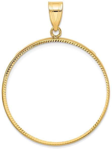 14k Yellow Gold 32.7mm Diamond-cut Prong Coin Bezel Pendant