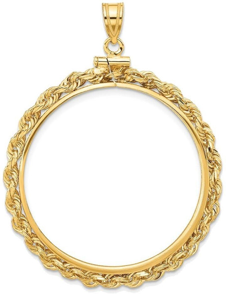 14k Yellow Gold 32.7mm 3mm Rope Screw Top Coin Bezel Pendant