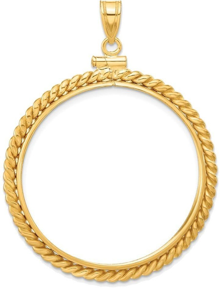 14k Yellow Gold 32.7mm Twisted Wire Screw Top Coin Bezel Pendant