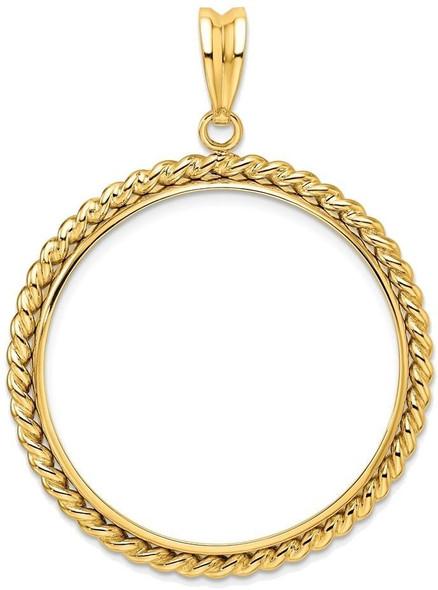 14k Yellow Gold 32.7mm Twisted Wire Prong Coin Bezel Pendant