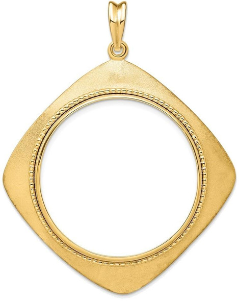 14k Yellow Gold 32.7mm Textured & Beaded Kite-Shape Prong Coin Bezel Pendant