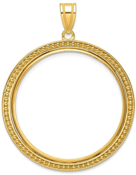 14k Yellow Gold 32.7mm Beaded Prong Coin Bezel Pendant