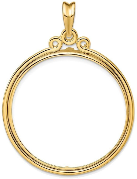 14k Yellow Gold Triple Circle Top 32.7mm Prong Coin Bezel Pendant