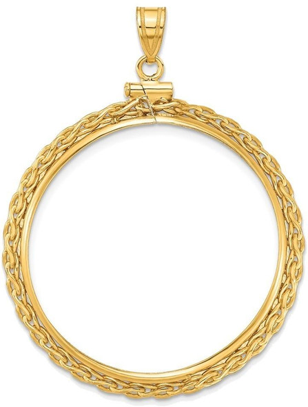 14k Yellow Gold 3mm Wheat Chain Screw Top 32.7mm Coin Bezel Pendant