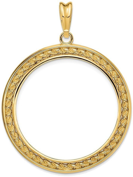 14k Yellow Gold 2mm Rope w/ Bright Edge 32mm Prong Coin Bezel Pendant