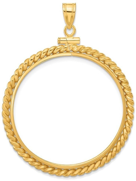 14k Yellow Gold 32mm Twisted Wire Screw Top Coin Bezel Pendant