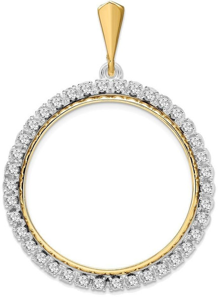 14k Two-tone Gold A Diamond 32mm Prong Coin Bezel Pendant