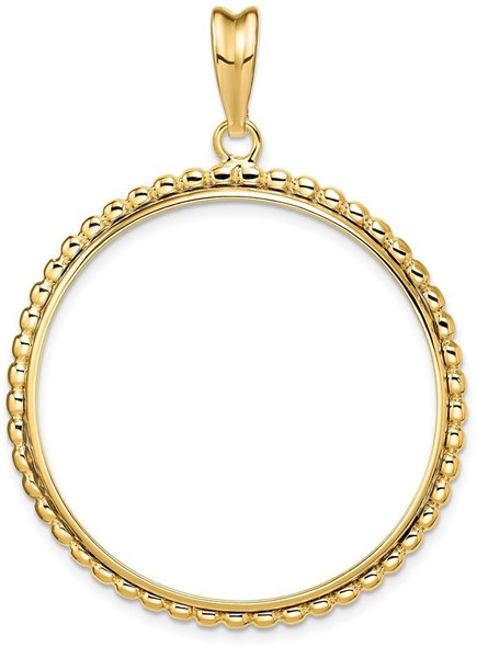 14k Yellow Gold 34.2mm Beaded Edge Prong Coin Bezel Pendant