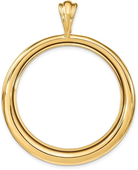 14k Yellow Gold Polished 34.2mm Concentric Circle Prong Coin Bezel Pendant