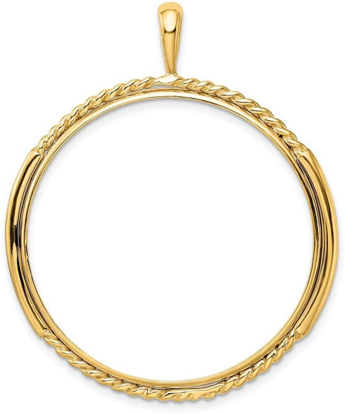 14k Yellow Gold 34.2mm Double Twisted w/ Polished Edge Prong Coin Bezel Pendant