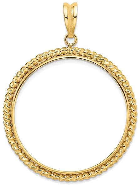 14k Yellow Gold 34.2mm Twisted Wire Prong Coin Bezel Pendant