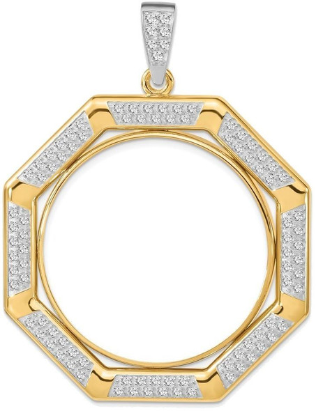 14k Two-tone Gold AAA Diamond Octagonal 34.2mm Prong Coin Bezel Pendant