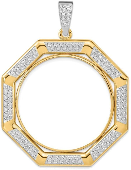 14k Two-tone Gold VS Diamond Octagonal 34.2mm Prong Coin Bezel Pendant