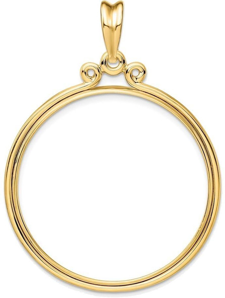 14k Yellow Gold Triple Circle Top 34.2mm Prong Coin Bezel Pendant