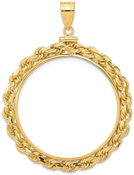 14k Yellow Gold 4mm Rope 34.2mm Screw Top Coin Bezel Pendant